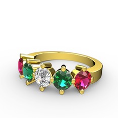 5 Taşlı Yüzük - Swarovski, yeşil kuvars ve rodolit garnet 925 ayar altın kaplama gümüş yüzük #1gyvwun