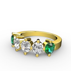 Pırlanta, swarovski ve yeşil kuvars 14 ayar altın yüzük (0.66 karat)