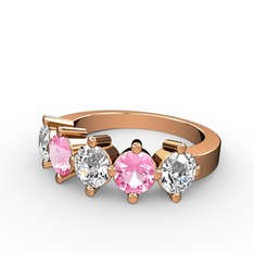 5 Taşlı Yüzük - Swarovski, pembe kuvars ve pırlanta 8 ayar rose altın yüzük (1.32 karat) #1h0rhop