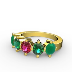 5 Taşlı Yüzük - Rodolit garnet, yeşil kuvars ve kök zümrüt 18 ayar altın yüzük #1h1wm99