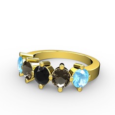 5 Taşlı Yüzük - Siyah zirkon, dumanlı kuvars ve akuamarin 14 ayar altın yüzük #1h5ybnt