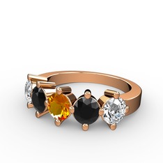 5 Taşlı Yüzük - Sitrin, siyah zirkon ve swarovski 14 ayar rose altın yüzük #1h7r1jx