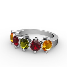 5 Taşlı Yüzük - Peridot, garnet ve sitrin 925 ayar gümüş yüzük #1h7rrnl