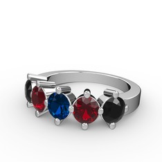 Lab safir, garnet ve siyah zirkon 8 ayar beyaz altın yüzük
