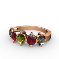 Peridot, garnet ve dumanlı kuvars 14 ayar rose altın yüzük
