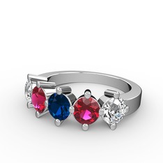 5 Taşlı Yüzük - Lab safir, rodolit garnet ve pırlanta 925 ayar gümüş yüzük (1.32 karat) #1hh9tll