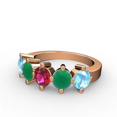 Rodolit garnet, kök zümrüt ve akuamarin 8 ayar rose altın yüzük