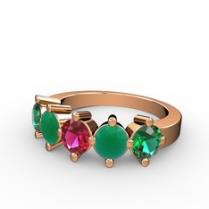 5 Taşlı Yüzük - Rodolit garnet, kök zümrüt ve yeşil kuvars 18 ayar rose altın yüzük #1hk9m0f