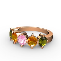 Pembe kuvars, sitrin ve peridot 8 ayar rose altın yüzük