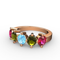 5 Taşlı Yüzük - Akuamarin, peridot ve rodolit garnet 18 ayar rose altın yüzük #1hr80op