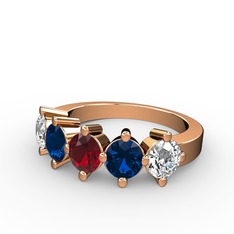 5 Taşlı Yüzük - Garnet, lab safir ve swarovski 8 ayar rose altın yüzük #1i52ehb