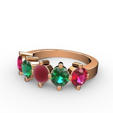 Kök yakut, yeşil kuvars ve rodolit garnet 14 ayar rose altın yüzük