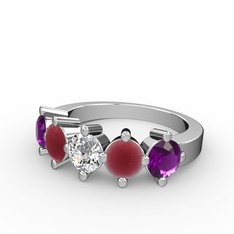 Swarovski, kök yakut ve ametist 8 ayar beyaz altın yüzük