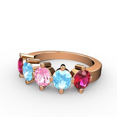 5 Taşlı Yüzük - Pembe kuvars, akuamarin ve rodolit garnet 14 ayar rose altın yüzük #1idxkzn