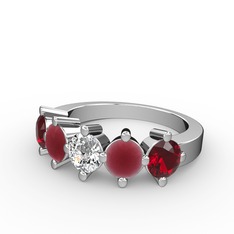 5 Taşlı Yüzük - Pırlanta, kök yakut ve garnet 14 ayar beyaz altın yüzük (0.66 karat) #1idzuui