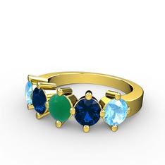 5 Taşlı Yüzük - Kök zümrüt, lab safir ve akuamarin 8 ayar altın yüzük #1iev0hu