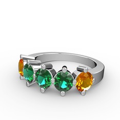 5 Taşlı Yüzük - Yeşil kuvars ve sitrin 14 ayar beyaz altın yüzük #1ij7ahj