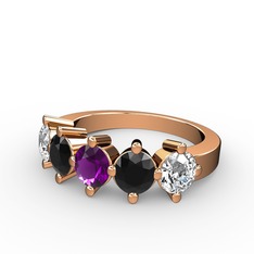 5 Taşlı Yüzük - Ametist, siyah zirkon ve swarovski 18 ayar rose altın yüzük #1ikjmtq