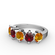 5 Taşlı Yüzük - Sitrin ve garnet 925 ayar gümüş yüzük #1iljfy8