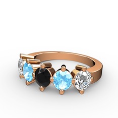 5 Taşlı Yüzük - Siyah zirkon, akuamarin ve beyaz zirkon 14 ayar rose altın yüzük #1ippx9n