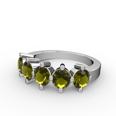 5 Taşlı Yüzük - Peridot 8 ayar beyaz altın yüzük #1iq9c69