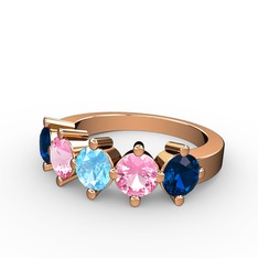 Akuamarin, pembe kuvars ve lab safir 8 ayar rose altın yüzük