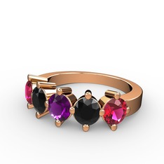 Ametist, siyah zirkon ve rodolit garnet 8 ayar rose altın yüzük