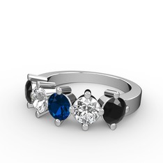 5 Taşlı Yüzük - Lab safir, swarovski ve siyah zirkon 14 ayar beyaz altın yüzük #1j4dslg
