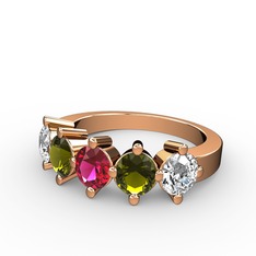 5 Taşlı Yüzük - Rodolit garnet, peridot ve swarovski 14 ayar rose altın yüzük #1j5mcyn