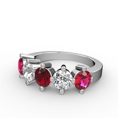 5 Taşlı Yüzük - Garnet, pırlanta ve rodolit garnet 14 ayar beyaz altın yüzük (1.32 karat) #1jae86a
