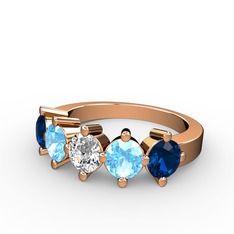 Swarovski, akuamarin ve lab safir 18 ayar rose altın yüzük