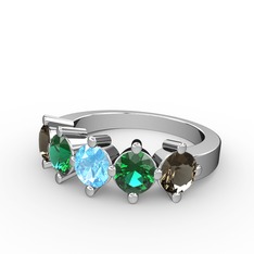 5 Taşlı Yüzük - Akuamarin, yeşil kuvars ve dumanlı kuvars 925 ayar gümüş yüzük #1jhau7h