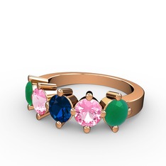 Lab safir, pembe kuvars ve kök zümrüt 18 ayar rose altın yüzük