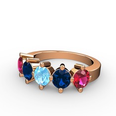 Akuamarin, lab safir ve rodolit garnet 18 ayar rose altın yüzük
