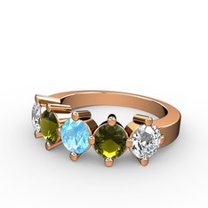 5 Taşlı Yüzük - Akuamarin, peridot ve swarovski 925 ayar rose altın kaplama gümüş yüzük #1k0bept