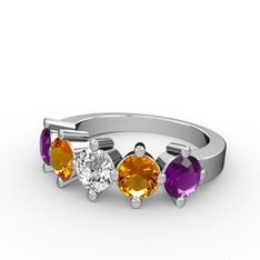 5 Taşlı Yüzük - Swarovski, sitrin ve ametist 14 ayar beyaz altın yüzük #1ki86bz