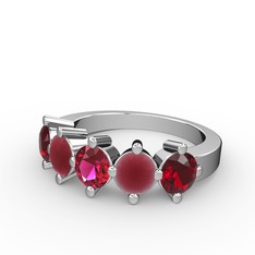 5 Taşlı Yüzük - Rodolit garnet, kök yakut ve garnet 14 ayar beyaz altın yüzük #1km2eu5