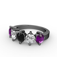 Siyah zirkon, swarovski ve ametist 925 ayar siyah rodyum kaplama gümüş yüzük