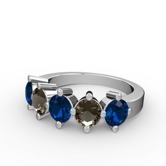 5 Taşlı Yüzük - Lab safir ve dumanlı kuvars 18 ayar beyaz altın yüzük #1kuu4jv