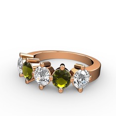 Swarovski, peridot ve beyaz zirkon 14 ayar rose altın yüzük
