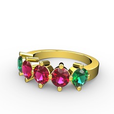 Rodolit garnet ve yeşil kuvars 925 ayar altın kaplama gümüş yüzük