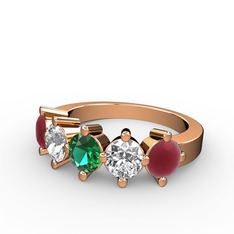 Yeşil kuvars, swarovski ve kök yakut 18 ayar rose altın yüzük