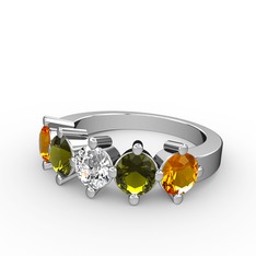 Pırlanta, peridot ve sitrin 925 ayar gümüş yüzük (0.66 karat)
