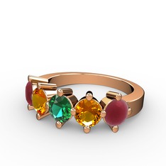 5 Taşlı Yüzük - Yeşil kuvars, sitrin ve kök yakut 18 ayar rose altın yüzük #1lb6bh9