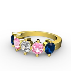 5 Taşlı Yüzük - Swarovski, pembe kuvars ve lab safir 14 ayar altın yüzük #1lcfx79
