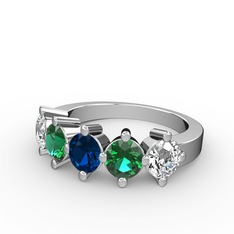 Lab safir, yeşil kuvars ve swarovski 14 ayar beyaz altın yüzük