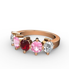 5 Taşlı Yüzük - Garnet, pembe kuvars ve pırlanta 18 ayar rose altın yüzük (1.32 karat) #1ln6bsu