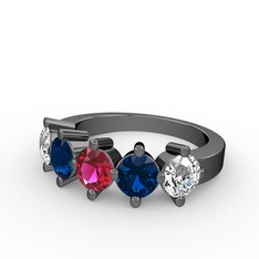 Rodolit garnet, lab safir ve swarovski 925 ayar siyah rodyum kaplama gümüş yüzük