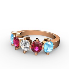 Swarovski, rodolit garnet ve akuamarin 14 ayar rose altın yüzük