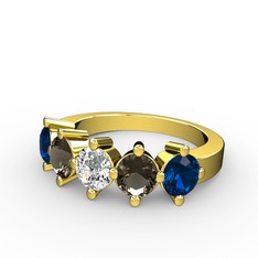 5 Taşlı Yüzük - Swarovski, dumanlı kuvars ve lab safir 18 ayar altın yüzük #1mhh2a